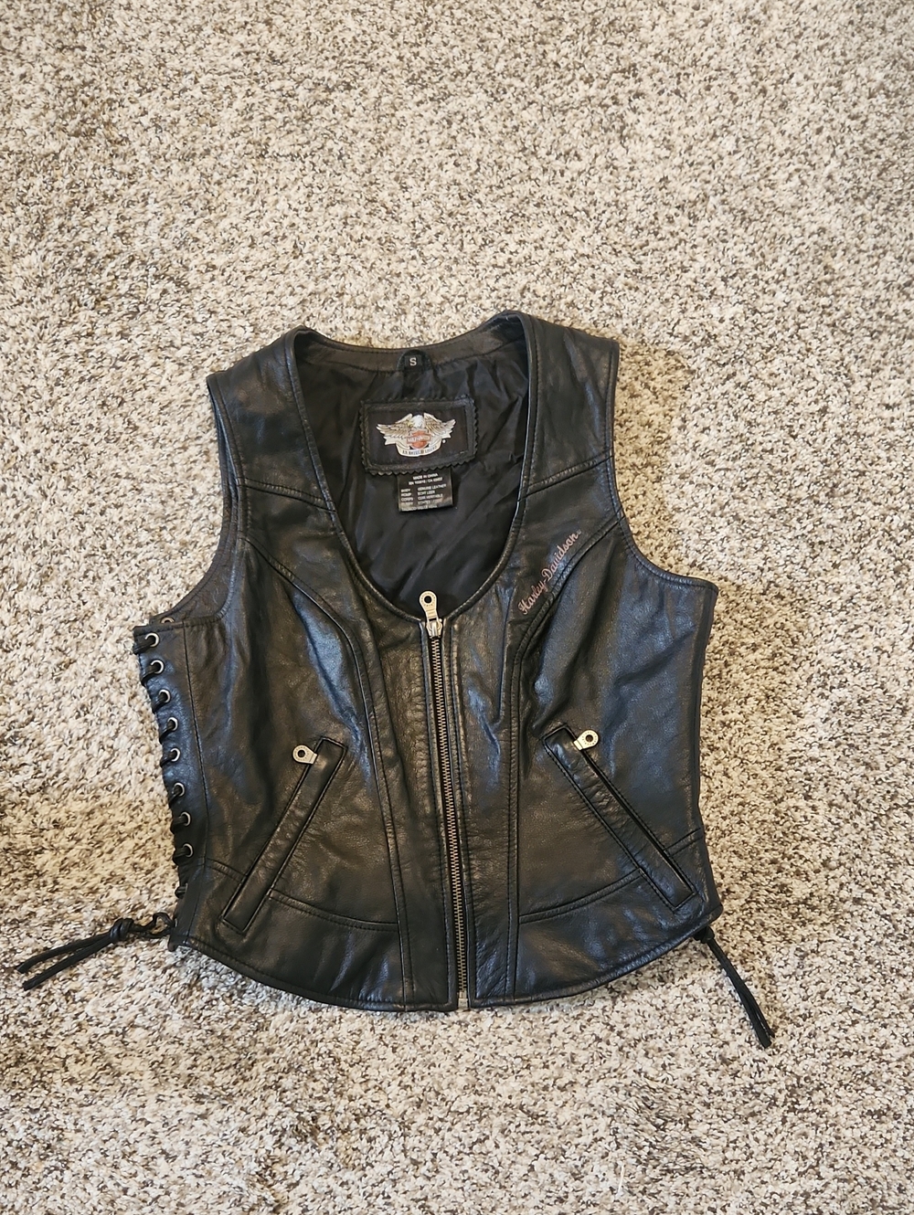 Harley-Davidson Women's Black Leather Lace-Side Riding Vest EUC